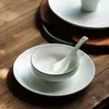 Bols 4 pièces ensemble vaisselle en céramique japonaise bol assiette cuillère tasse dîner Restaurant El fournitures bord or violet CN (origine)
