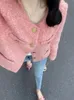 Two Piece Dress Autumn Winter Short Jacket Coat Women Pink Coats Womens Korean Office Ladies Fluffy Coat Warm Outerwear Woman Clothes 230202