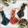 Nyckelringar Personlig est Creative Irregar Tassel Bohemian Keychain Cute Cotton Rep Weave Bag Decoration Rame Pendant Keychain82 Q Dhhyo