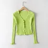 Women's Knits Women Button Up Ribbed Cardigan With Frill Trims V Neck Knit Top