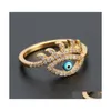 Bandringe S2230 Modeschmuck Evil Eye Ring Rhinstone Blaue Augen Einstellbar C3 Drop Lieferung Dh6Yq