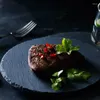Teller, 25,4 cm, rund, natürlicher schwarzer Steinteller, westlicher Stil, für Steak, Abendessen, Pizza, flaches Obsttablett