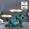 Dekorativa föremål Figurer Harts Decor Dog Statue Butler med Tray For Storage Table Live Room French Bulldog Ornaments Sculpture Craft Gift 230201