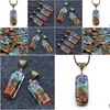 Pendant Necklaces Natural Stone Resin Pendants Rec 7 Chakra Healing Chip Copper Pattern Necklace Waxed Cotton Rope For Yoga Drop Del Dho43