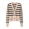 Women's Knits Autumn Casual Slim Thin Cardigans Knit Sweater V Neck Stripe Women Knitted Cardigan Single-breasted Long Sleeve Y2k Top