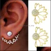 Серьговые серьги лотоса Angel Wings Flower Geometry Goometry позади Crystal Simple Chic Ear for Woman
