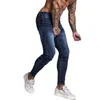 Jeans masculinos Blue Brand Men Slim Fit Super Skinny para Hip Hop Street Desgaste das pernas Fashion Stretch Pants Drop