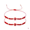 Catena a maglie fatta a mano con cordino rosso Bracciale malvagio Braccialetti con ciondoli per occhi da donna Perline con occhi azzurri ti portano Lucky Peacef Goccia regolabile Otmft