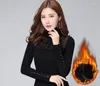 Chemisiers pour femmes Hiver Automne Mode Femmes Plissé Diamants Col Roulé Stretch Vin Rouge Noir Maille Chemise Tops Automne Femme Polaire Chemises Chaudes