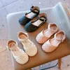 2022 Barn Summer Princess New Weave Sandals Baby Girls Korean Style Hollow Betath Flat Non-Slip Kids Fashion Casual Shoe 0202