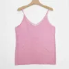 Kvinnotankar camis spaghetti rem v hals tank toppar kvinnor ärmlös linne tunn camisole sommar solida färger camis toppar rosa a-001 y2302