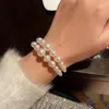 Bangle Lovelink Korean Elegant Irregular Round White Pearl Bracelets Girls Adjustable Double Layer Zircon Women Fine Jewelry