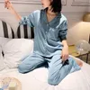 Women's Sleepwear SURE YOU LIKE Spring/Autumn Women Pajamas Set Long Sleeve Ice Silk 3pcs Pajymas Sets Home Loose Leisure Nightwear Suit