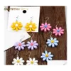 Dangle Chandelier Korean Daisy Flower Long Acrylique Boucles D'oreilles Style Doux Résine Pour Les Femmes D'été Conception Bijoux En Gros Drop Delive Otf8U