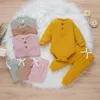 Giyim setleri 4 renk doğdu bebek örgü sıcak 2pcs takım elbise toddler kız çocuk uzun kollu romper üst pantolon sonbahar kış ev giyim 230202