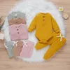 Ensembles de vêtements 4 couleurs né bébé tricoté chaud 2 pièces costume enfant en bas âge fille garçon à manches longues barboteuse hauts pantalons automne hiver homewear 230202