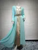 Etniska kläder högklassiga paljetter Ramadan Kafta Kimono Abaya Set Dubai Arabiska turkiska Noble Kaftan Long Dress Muslim Islamiska kvinnor