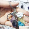 Anelli chiave naturale a pietra ruvida set di tining keychain cristallo di cristallo fluorite da uomo porta automobilistica per auto -moto gioielli dro dhgarden dhokc