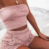 Kvinnors tvåbitar byxor 2st Set Women Clothes Strapless Crop Tops and Shorts outfit casual bodycon tractsuits sportkläder rosa svart