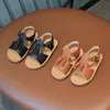 Nice Tassel for Kids Girls Retro Black White Brown Summer Child Sandals Fresh Little Girl Beach Shoes Flats F08271 0202