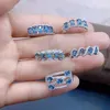 Cluster Rings 3X4mm Natural Topaz Zircon Women's Ring Blue 925 Silver Inlaid Ladies Jewelry Adjustable Size Anillos Mujer Gift For Women