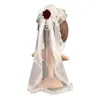 Chapeaux à bord avare doux rétro lolita casque mini dentelle chapeau haut de forme avec voile de maille rose fleur ruban bowknot coiffure fascinateurs épingle à cheveux