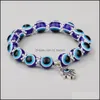Link Chain Turkey Evil Blue Eyes Beaded Bracelets Hamsa Hand Charm Elastic Bracelet Bangles Wholesale Jewelry Drop Delivery Otjft
