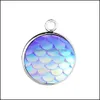Charms 16Mm Round Charm For Necklace And Bracelets Jewelry Making Stainless Steel Resin Fish Scales Mermaid Pendant Drop Delivery Fi Ot9Da