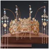 Pinces à cheveux Barrettes Forseven Long Tassel Phoenix Coronet Perles Simated Diadèmes Et Couronnes Bandeaux Bâtons Bijoux De Mariage Chinois Dhzgp