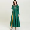 Moslimjurk met etnische kleding Digmerde en comfortabele Arabische damesgroene mode geborduurde stiksels grote rok Abaya Dubai -jurken