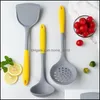 Ustensiles de cuisine Sile Ustensile Set manche en bois Spata cuillère à soupe brosse louche passoire à pâtes ustensiles de cuisine antiadhésifs outils de cuisine Drop Del Dhvhb