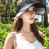 Wide Brim Hats Korean Style Women Empty Top Lace Canvas Sun Visor Hat Sunscreen Adjustable Beach Baseball Cap With Chin Strap