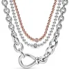 Collane con ciondolo Perle di rosa originali Pavimentare il cristallo scorrevole Chunky Infinity Knot Collana in argento sterling 925 per l'Europa Fascino di perline Gioielli fai da te G230202