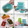 Servis upps￤ttningar Sile Collapsible Lunch Box Storage Container Bento Microwavable Portable Picnic Cam Outdoor For Bowl Children Drop D Dhoon