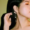 Pendientes traseros estilo coreano Color dorado perlas cristal borla larga Luna oreja manguito mujeres sin Piercing Clip en temperamento fiesta joyería
