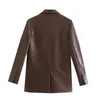 Costumes pour femmes en cuir PU solide Chic bureau dame blazers pour femmes élégants manteaux élégants 2023 femmes à manches longues simple boutonnage mince