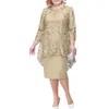 Plus size Dresses Size Summer Lace Mesh Sexy Elegant Midi Party Layerd Dress Loose Three Quarter Sleeve Women's Clothing 4XL 5XL Robe 230202