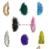 Charmes 4055Mm Naturel Bleu Rouge Vert Violet Agate Tranche Pierre Cloche Du Vent Tablette Diy Chandail Chaîne Pendentif Ornements Pour La Maison Jewe Dhgarden Dhgtw