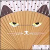 Autres Arts Et Métiers Éventail À Main Pliant Avec Gland Créatif Bambou Soie Dessin Animé Chat Peinture Japonais Tenu Fans Invités De Fête De Mariage Dhxs4