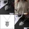 Pendant Necklaces Owl Necklace Vintage Hollow Cute Retro Carved Sweater Chain For Women Long Drop Delivery Jewelry Pendants Dhlhj