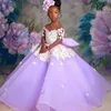 Princess Cute Lilac Sheer Neck Flower Girl Dresses Ball Gown Tulle Lilttle Kids Birthday Pageant Wedding GOWNS BC15050