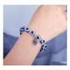 Link Chain Turkey Evil Blue Eyes Beaded Bracelets Hamsa Hand Charm Elastic Bracelet Bangles Wholesale Jewelry Drop Delivery Otjft