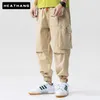 Мужские брюки осень эластичная талия в стиле моды с несколькими карго мужчинами молодые свободные повседневные твердые брюки для Malemen's Boun22