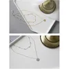 Hänge halsband dyra sak 18k guld dubbel lager 925 Sterning Silver Round Card Pendant Necklace Choker för kvinnor Trendiga fina smycken YNC140 G230202