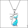 Pendant Necklaces Blue Fire Opal Three Fish Hook Necklace For Gift 1825 T2 Drop Delivery Jewelry Pendants Dh9Ng