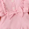 Zestawy odzieży Born Baby Girls Ubrania Pink Toddler Ruffle Tops Serce Print Bow Spodni Princess Casual Infant Stroje Suit 230202