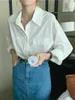 Kadın bluzları uzaylı kedicik iş giymek kadın gömlekler tam kol yaz ofis bayan 2023 ince katı şık gevşek minimalist rahat üstler