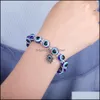 Link Chain Turkey Evil Blue Eyes Beaded Bracelets Hamsa Hand Charm Elastic Bracelet Bangles Wholesale Jewelry Drop Delivery Otjft