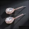 Dangle lustre cubique zircon boucles d'oreilles grande goutte d'eau concepteur sier couleur mariage bijoux de mariée pour les mariées filles livraison otswq