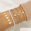 Autres bracelets Fashion Jewelry Heart MtiLayer Bracelet Gold World Map Coconut Tree Coin 5pcs / Set Drop Livrot Dht6l